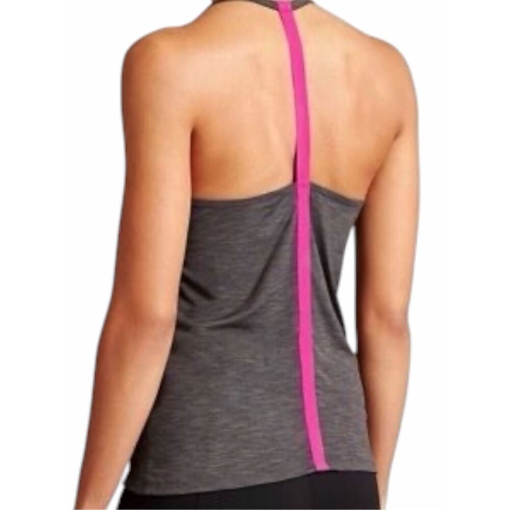 ATHLETA Uppercut Tank Workout Top Gray Pink Racerback Size Large Style #438577